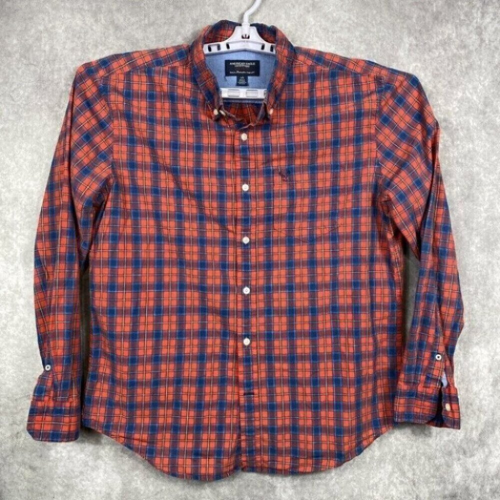 American Eagle Shirt Mens Large Tartan Plaid Classiccore Preppy Casual Retro